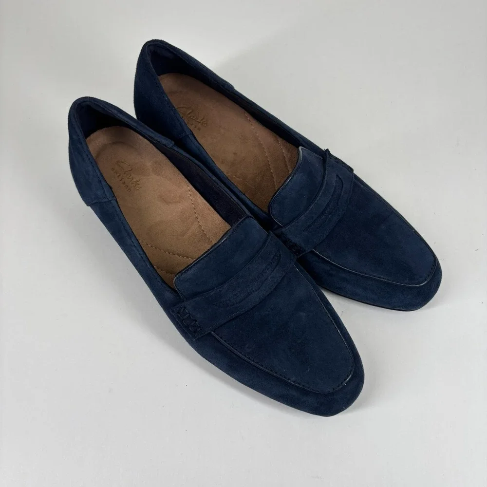 Clarks Keesha Cora Women's US 7.5M Navy Suede Comfort‎ Slip-On Penny Loafers